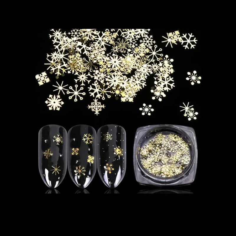 factory wholesale hot printing gold silver christmas nail art snowflake sequin flake for salon diy use