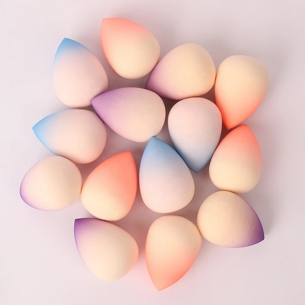 Gradient Color Water Drop Custom Logo Face Egg Beauty Latex Free Private Label Puff Blender Wholesale Makeup Sponge Packaging
