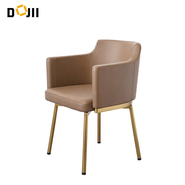 Luxury Mid Century Contemporary Modern European Real Leather-Upholstered Armrest Restaurant Dining Chair