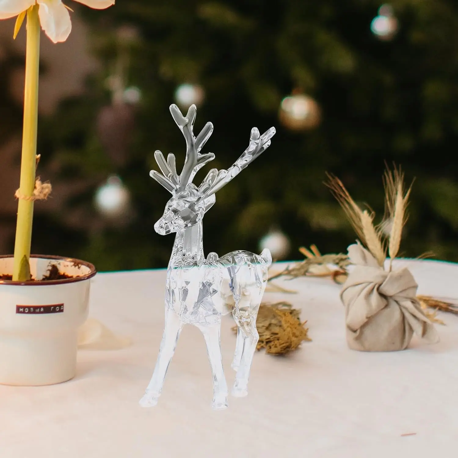 Acrylic Reindeer Figurines Clear Christmas Deer Statues and Ornaments Xmas Decorations