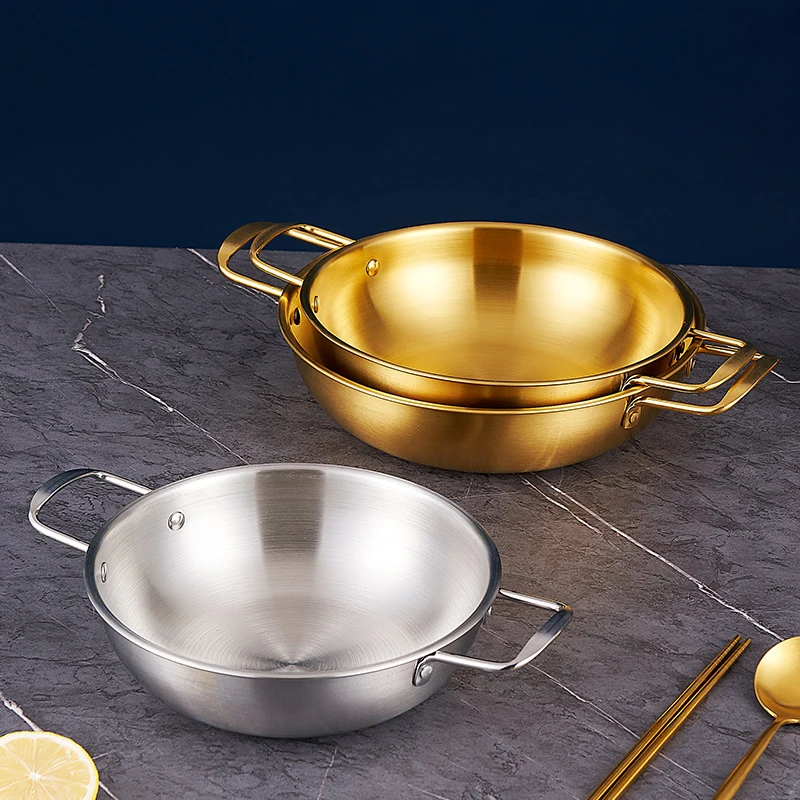 Korean Stainless Steel Ramen Soup Pot Double Ears Golden Seafood Dry Pot