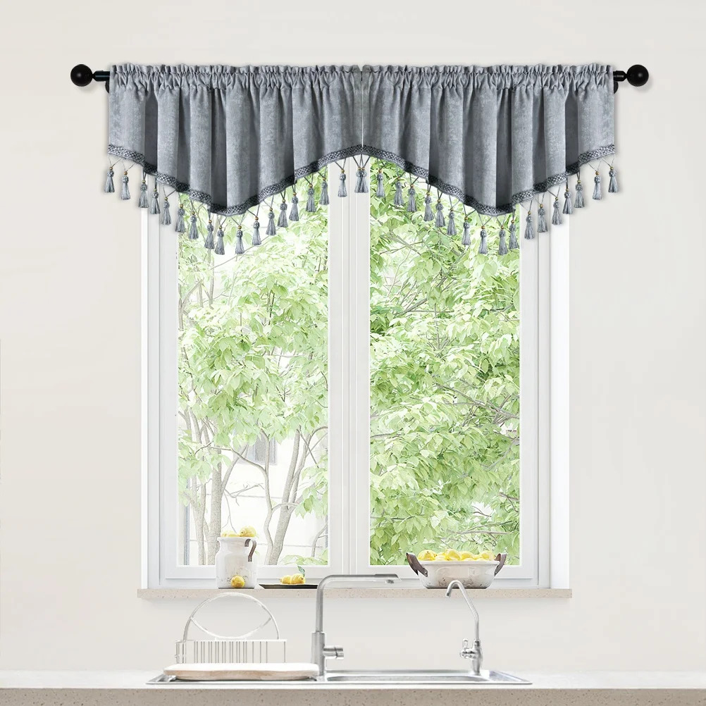 Luxury Chenille Soft Curtain Valance for the Living Room Kitchen Cortina Pelmet Ascot Curtain Tier with Tassel for Bedroom