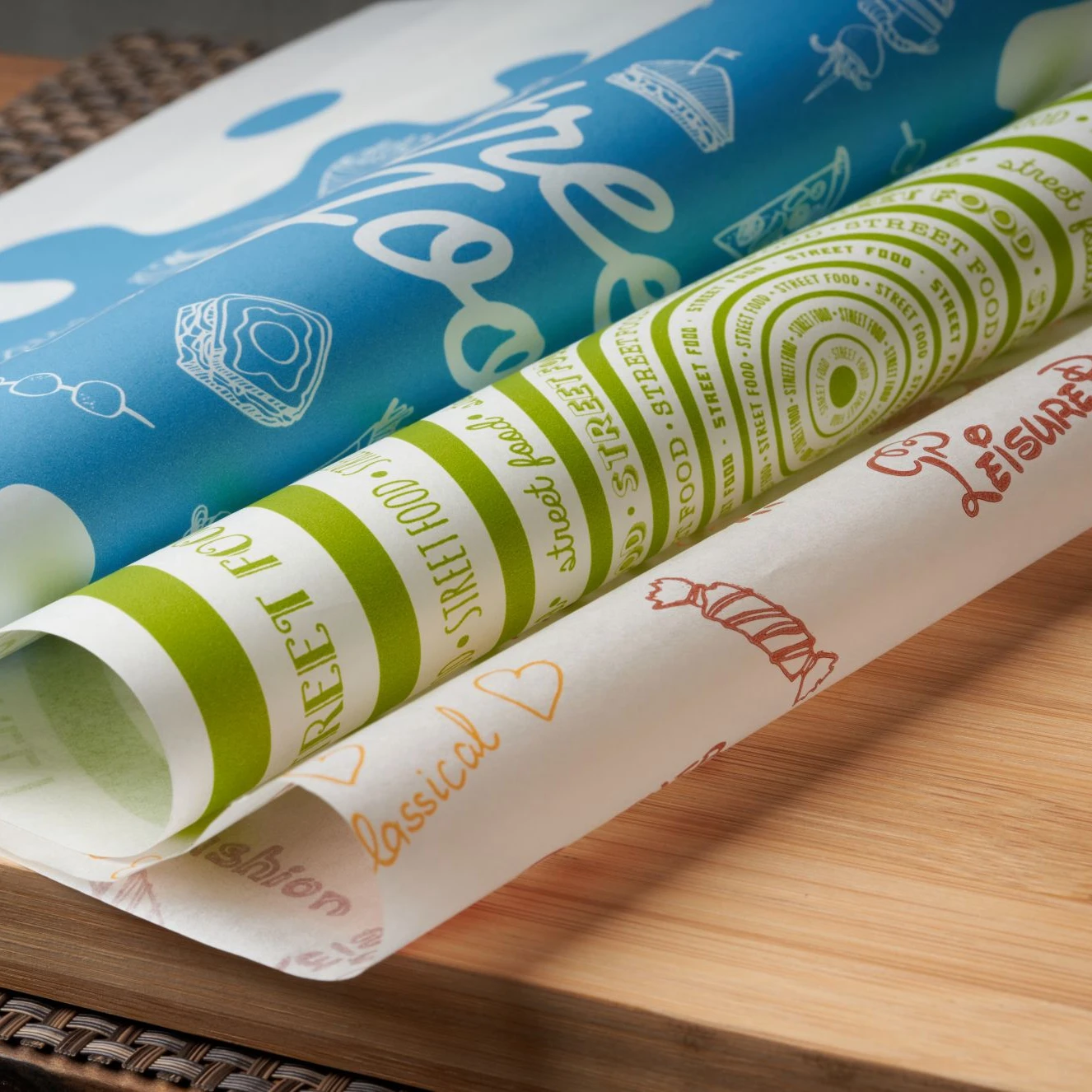 Customized Printed greaseproof paper,high quality food grade greaseproof paper raw material,burger wrapping paper