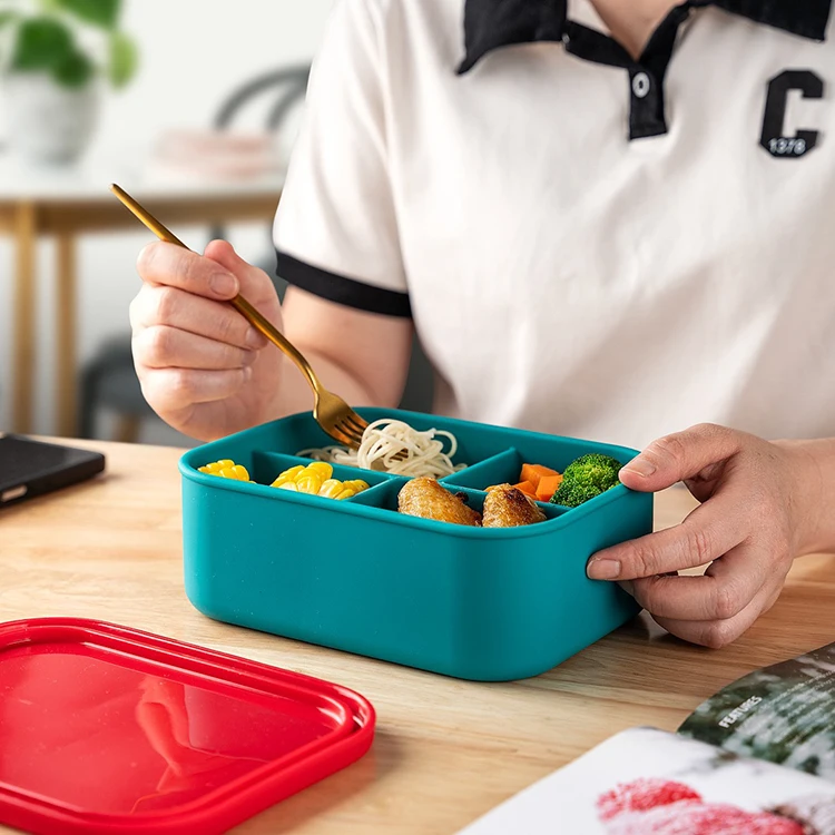 Portable 4 compartment  BPA Free  Baby Food Containers  Silicone Bento kids lunch Box Set
