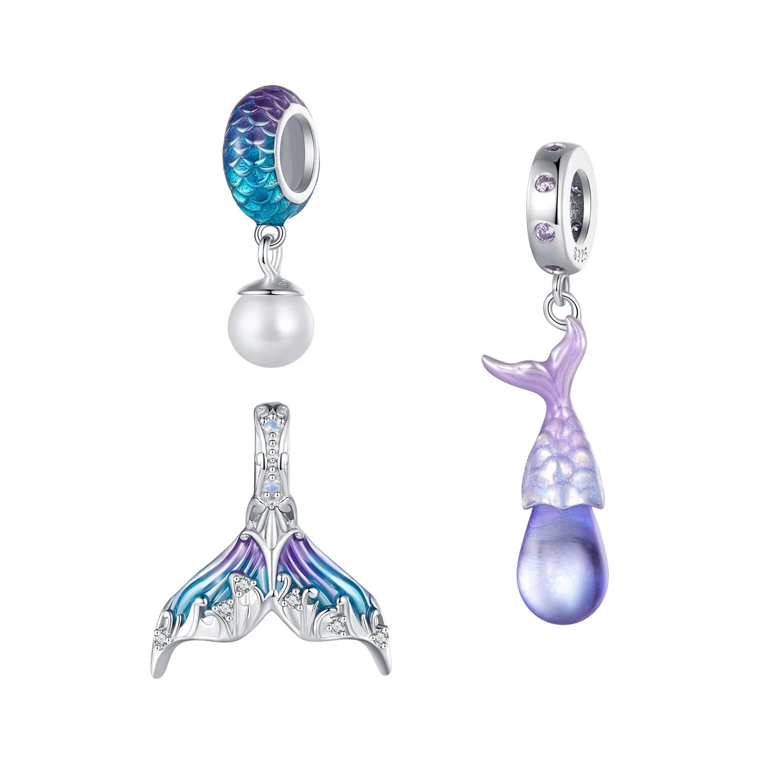 Jilina оптовая продажа 925 стерлингового серебра кулон в виде хвоста русалки подвеска капли бусины для женщин браслет и ожерелье «DIY»