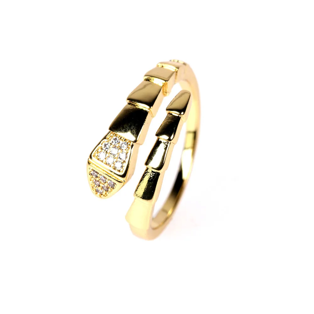 Amor INS New Design Hip Hop Trend Emerald Ruby Women  Gold Jewelry Rings  Micro-inlaid Zircon Copper Snake Couple   Rings