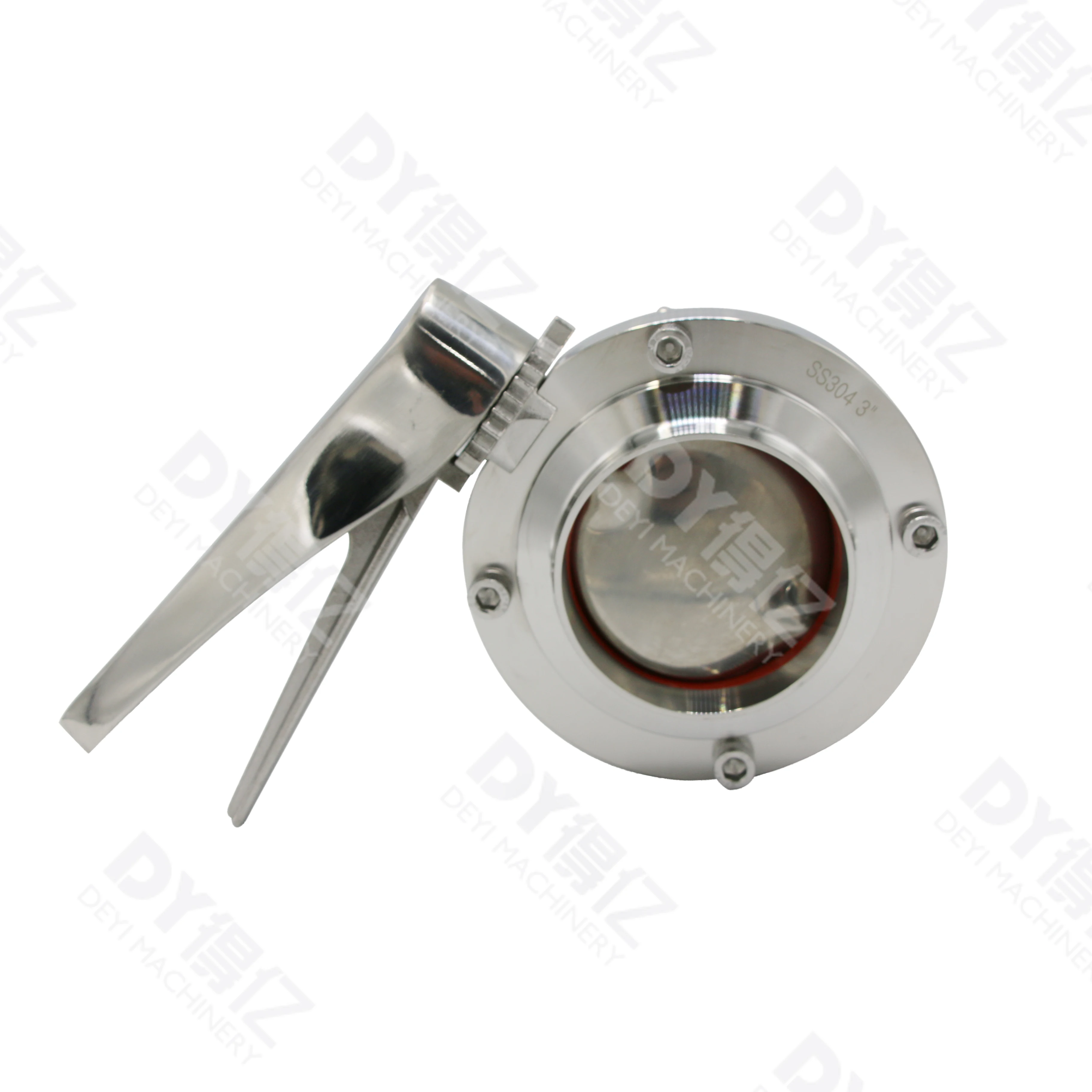 Stainless Steel Hygienic Sanitary Clamped Butterfly Valve with Black Rubber Cap Trigger Handle Manual Power for Water Media