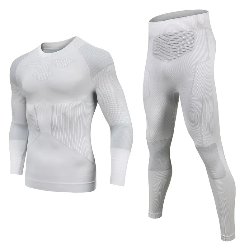 Winter Seamless Mens Compression Shirt Base Layer Ski Sports Set Thermal Underwear Quick Dry Warm Fitness Set