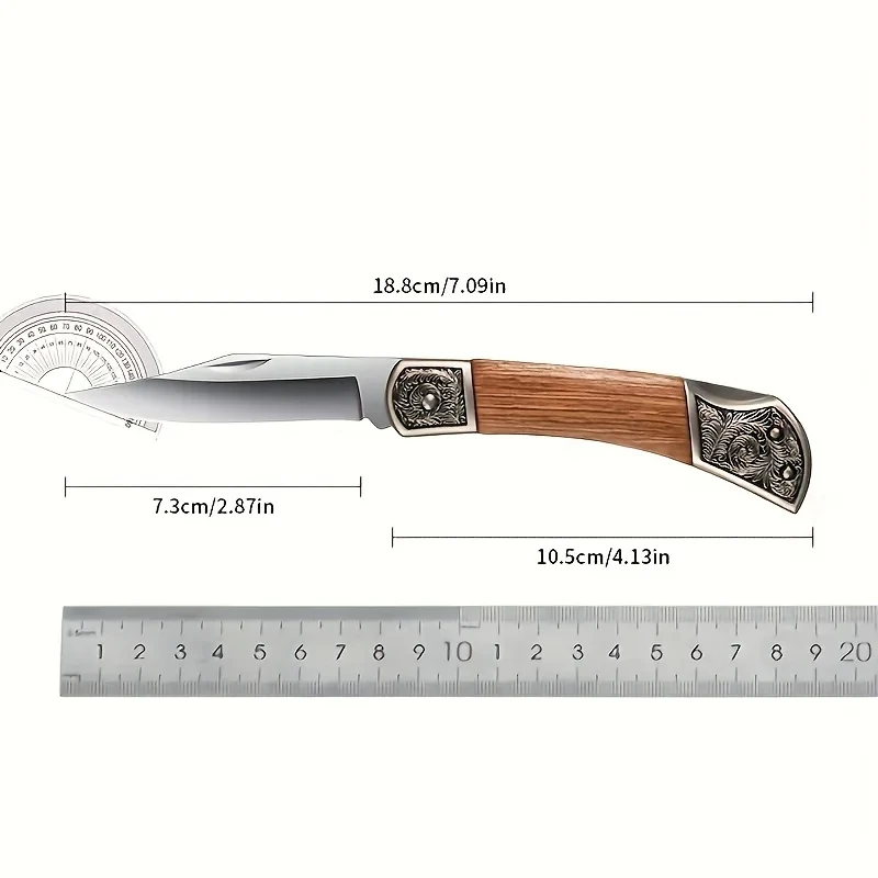 Folding Pocket Knife Stainless Steel Folded Utility Knife Wood Handle Pocket Knife for EDC Outdoor Camping Survival