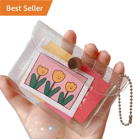 2024 Transparent Card Bag Student Portable Bus ID Card Bank Card Protective Cover Glitter Waterproof Pvc Coin Wallet