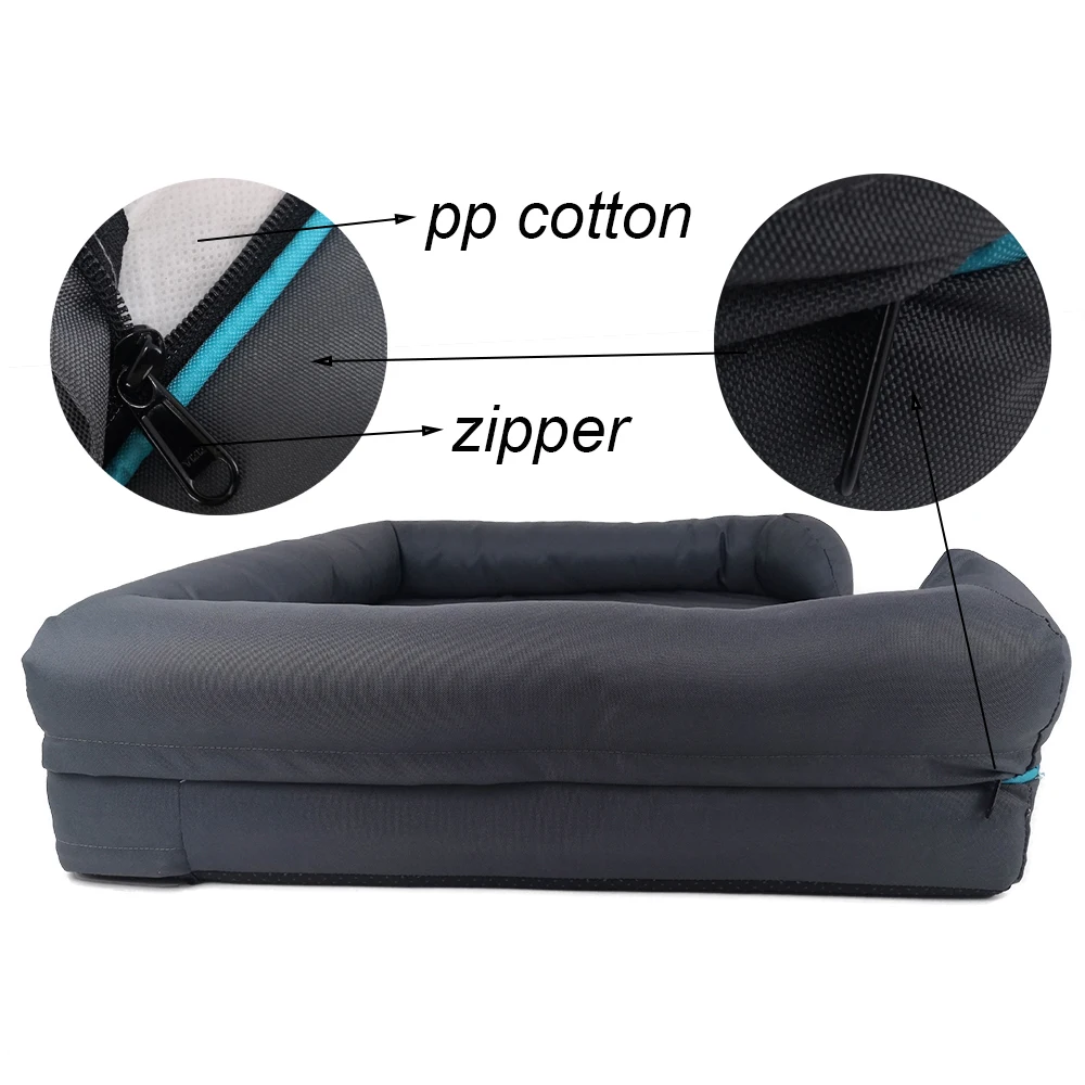 Wholesale Luxury Washable Square Large Cat Memory Foam Orthopedic Soft Dog Bed With Bolsters