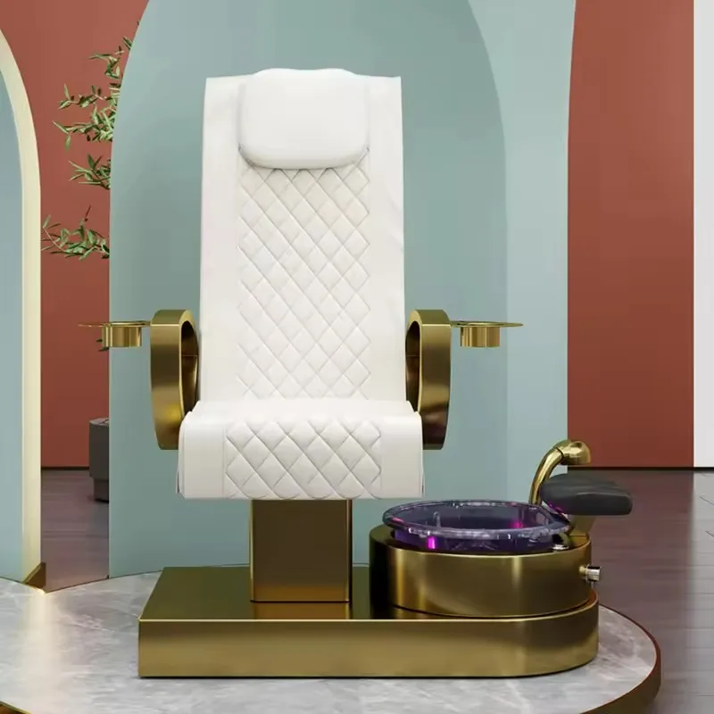Luxury white and gold nail salon foot spa pedicure chairs modern electric reclining manicure chair for clients