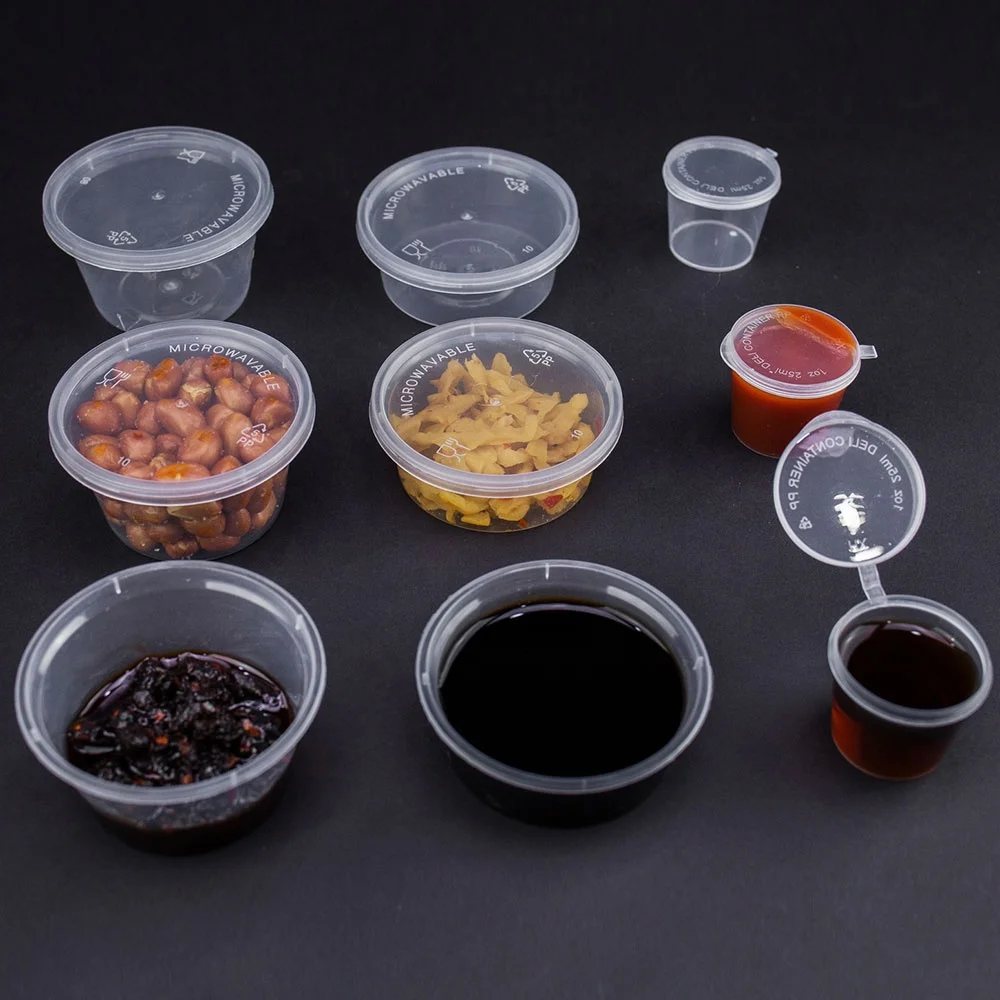 Пластиковый контейнер с откидной крышкой pe 1 oz 3oz круглых контейнеров из прозрачного 4 oz пищевых контейнеров для салата ketch Туалетная соус