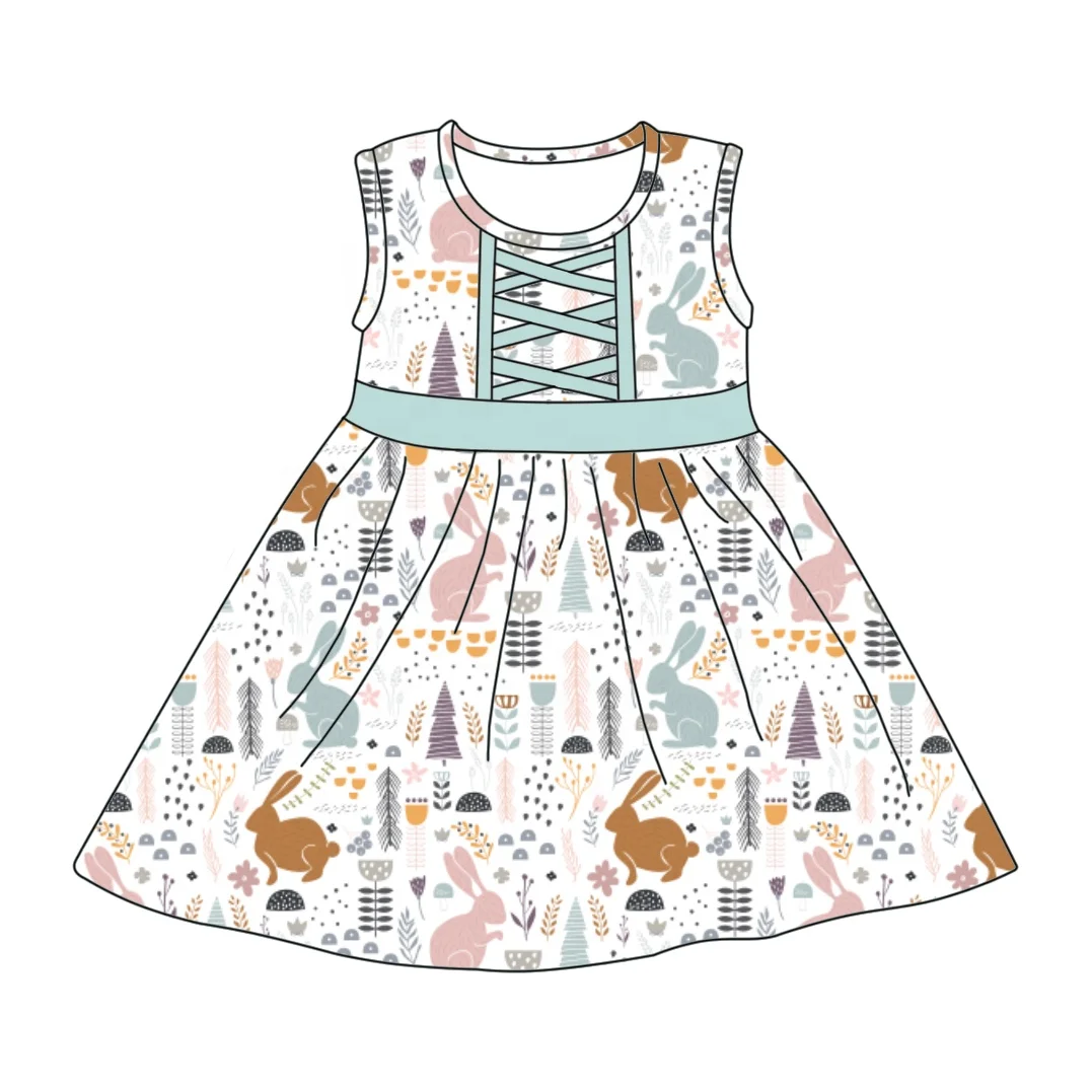 Liangzhe Fashion dress for girls Cute bunny Print sleeveless dress for kids designer clothing Summer 2024