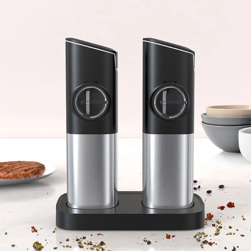 Portable Adjustable Automatic Stainless Steel Rechargeable Gravity, Electric Salt And Pepper Grinder With Lid