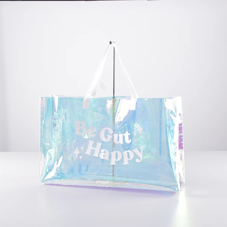 Custom Logo Laser Pvc Shopping Bag Transparent Clear Holographic Tote Bag