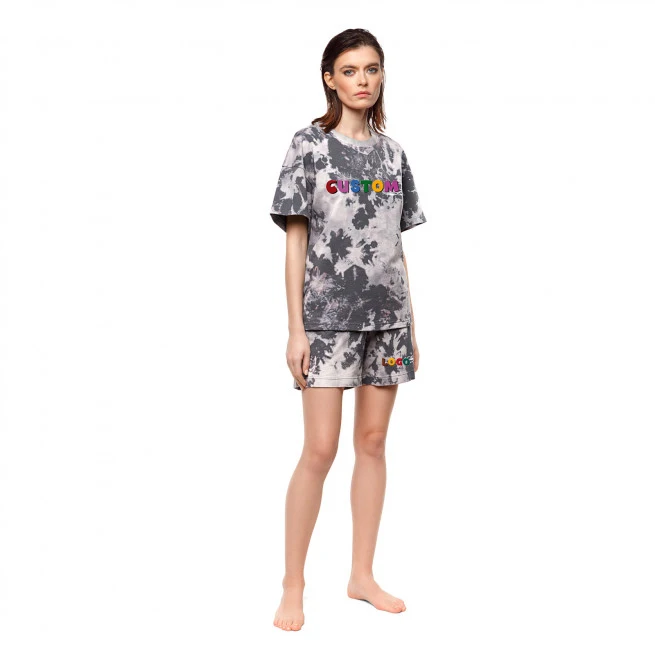 Lounge Wear Summer Two Pieces Outfits Cotton T Shirt Set Womens Tie Dye Shorts Set