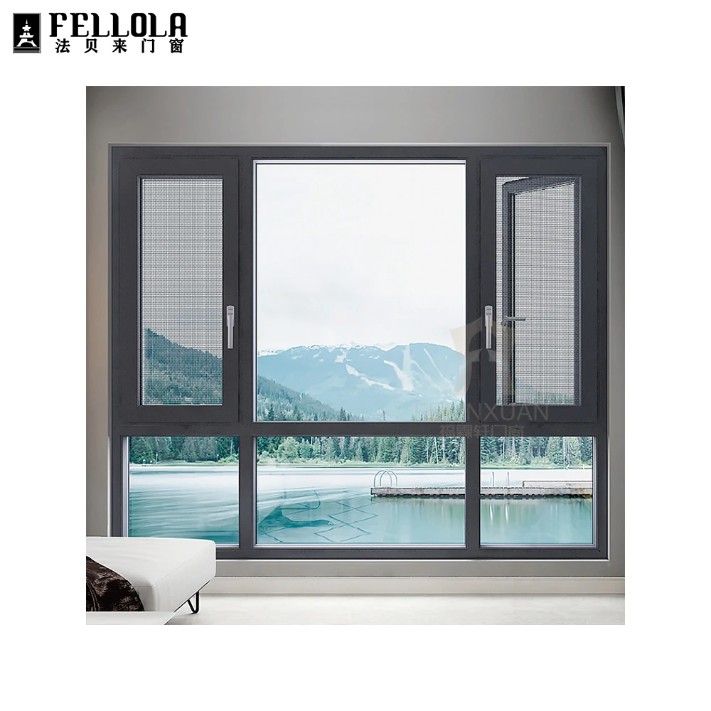 
modern design frameless aluminum interior noiseless casement windows 