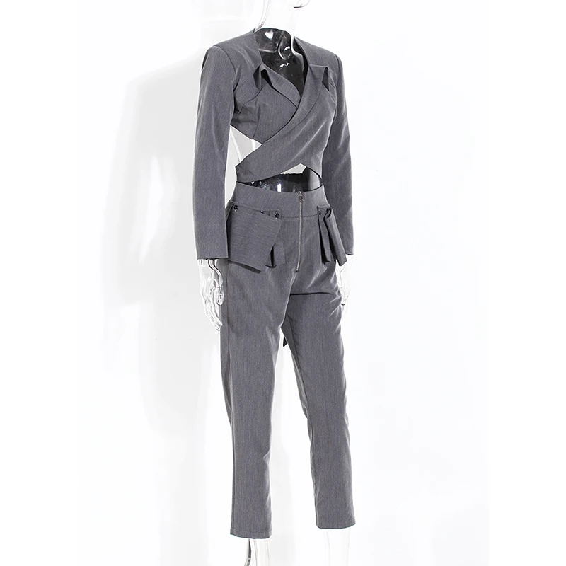 Cross Strap Coat Blazer Pants Suit Women's Suit Suit 2022 New Y2K Style Street with Ruffled Patchwork Polyester Long Knitted