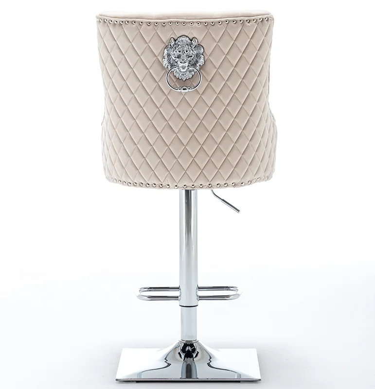 Studs velvet fabric lion knocker chromed adjustable bar stool