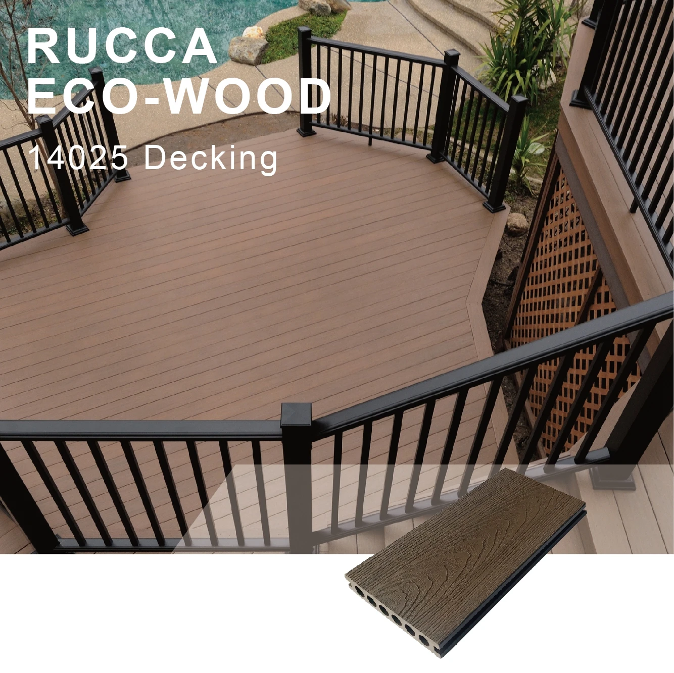 RUCCA Outdoor Long-lasting Texture Wood Grain and Brush Solid 3d Embossing China Composite Decking