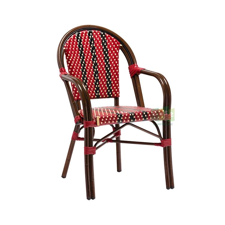 (E200779 arm) Stacking french paris bistro cafe rattan restaurant chair with arm