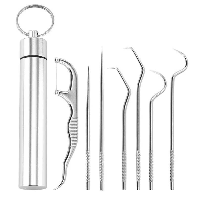 Stainless steel toothpick set for home portable tooth culling tools oral care toothpick set