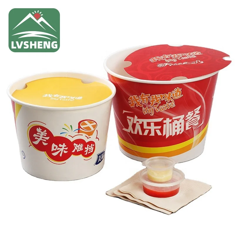 Custom print disposable paper popcorn bucket fried chicken paper bucket with cover
