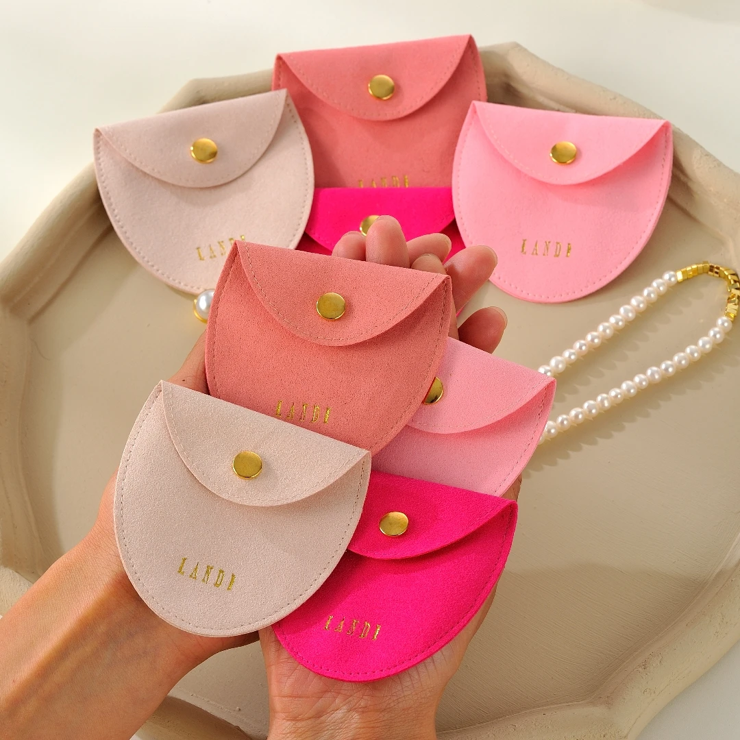 Customized Microfiber Mini Oval Packing Bag Ring Earring Necklace Snap Arc-Shaped Button Jewelry Pouch With Custom Logo
