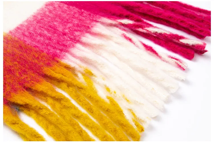 Custom Winter new fashion loop yarn thickened shawl mohair thick whisker colorful grid scarf for women luxury