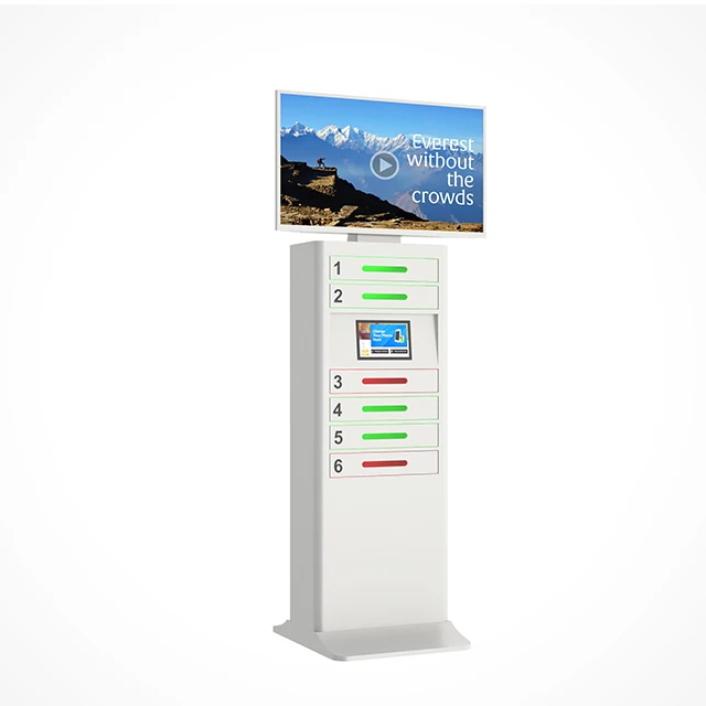 Quick Charge Support Self Service Kiosk Cell Phone Charging Stations with 43 Big Screen for Advertising