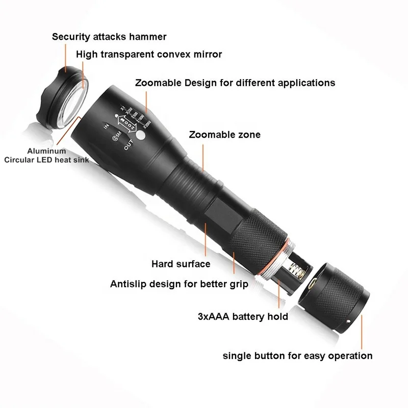 High Power Camp Waterproof Flash Light Set LED Rechargeable Tactical Torches Telescopic Tochlight Flashlight