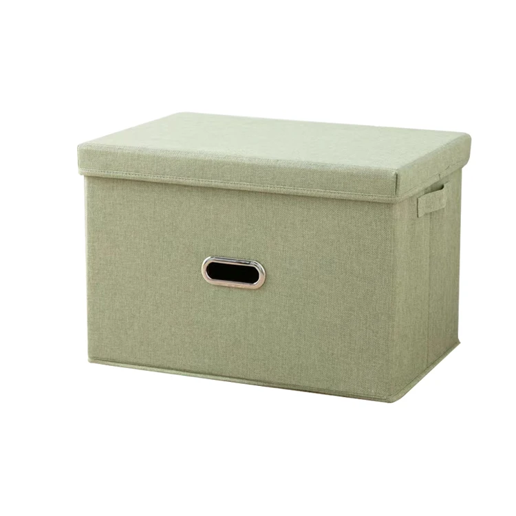 Wholesale Household Solid Color Stackable Foldable Linen Fabric Clothes Blanket Chest Bins Storage Box With Lids