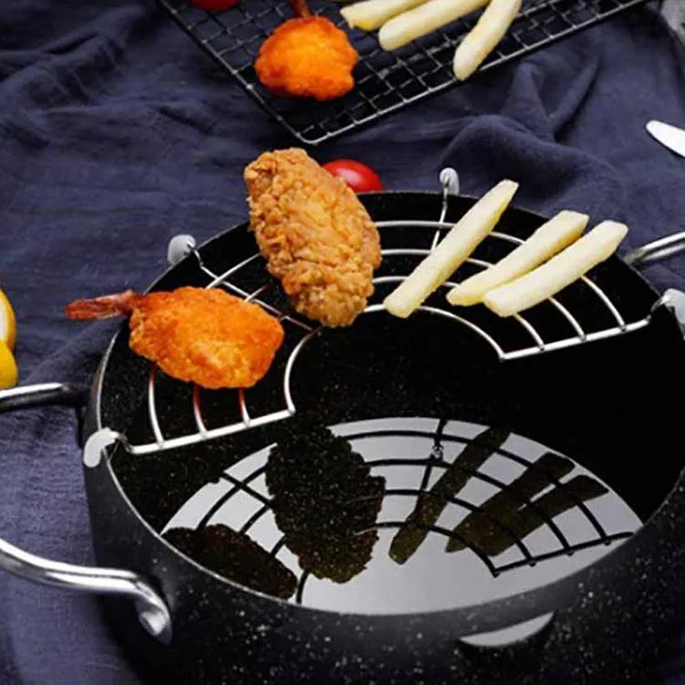 Wholesale Small Multi Functional Cooking Tools Maifan Stone Tempura Pot With Oil Drain Rack