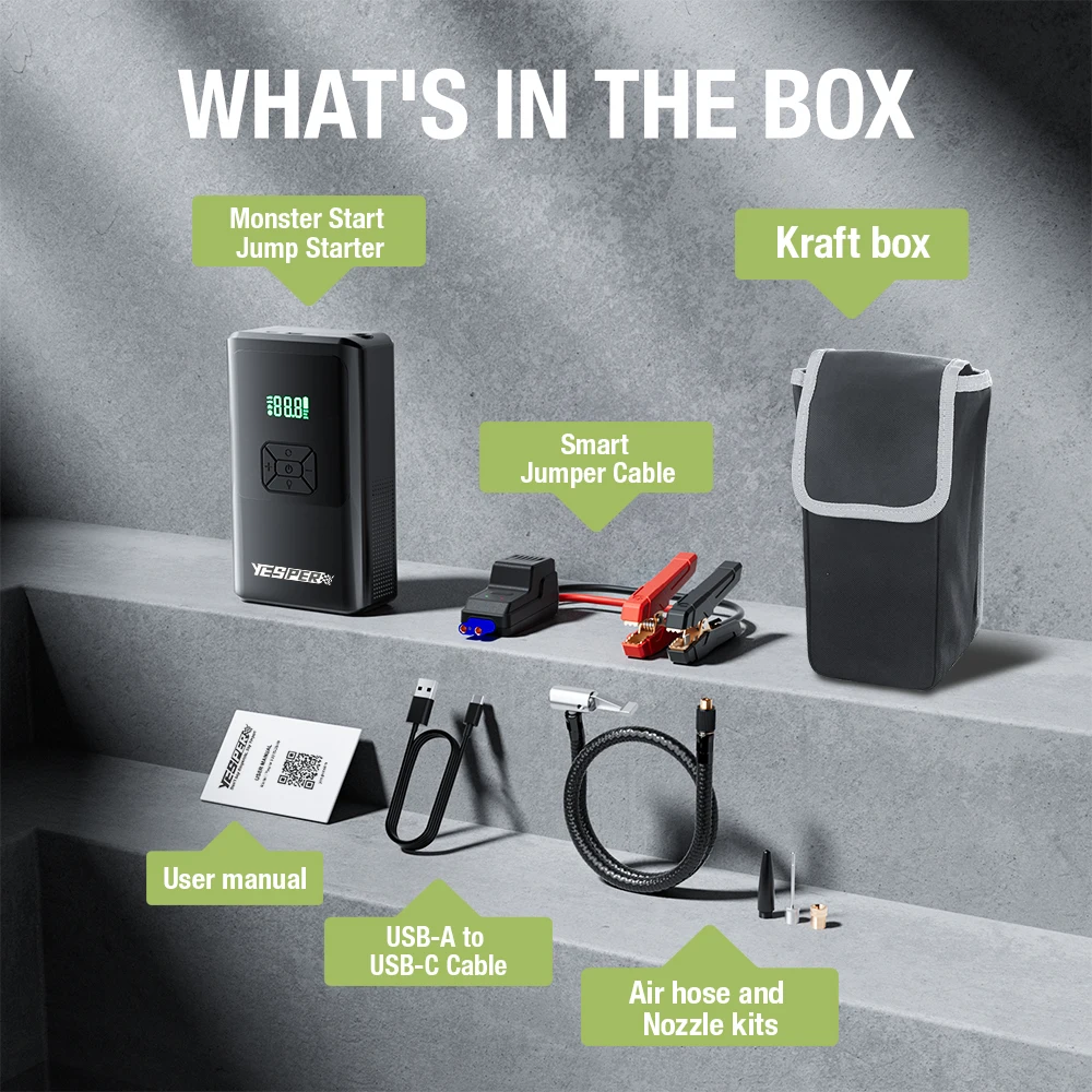 Yesper 383 Model  Portable Car Jump Starter with Air pump 4 In 1 Tire Inflator Air Compressor For car