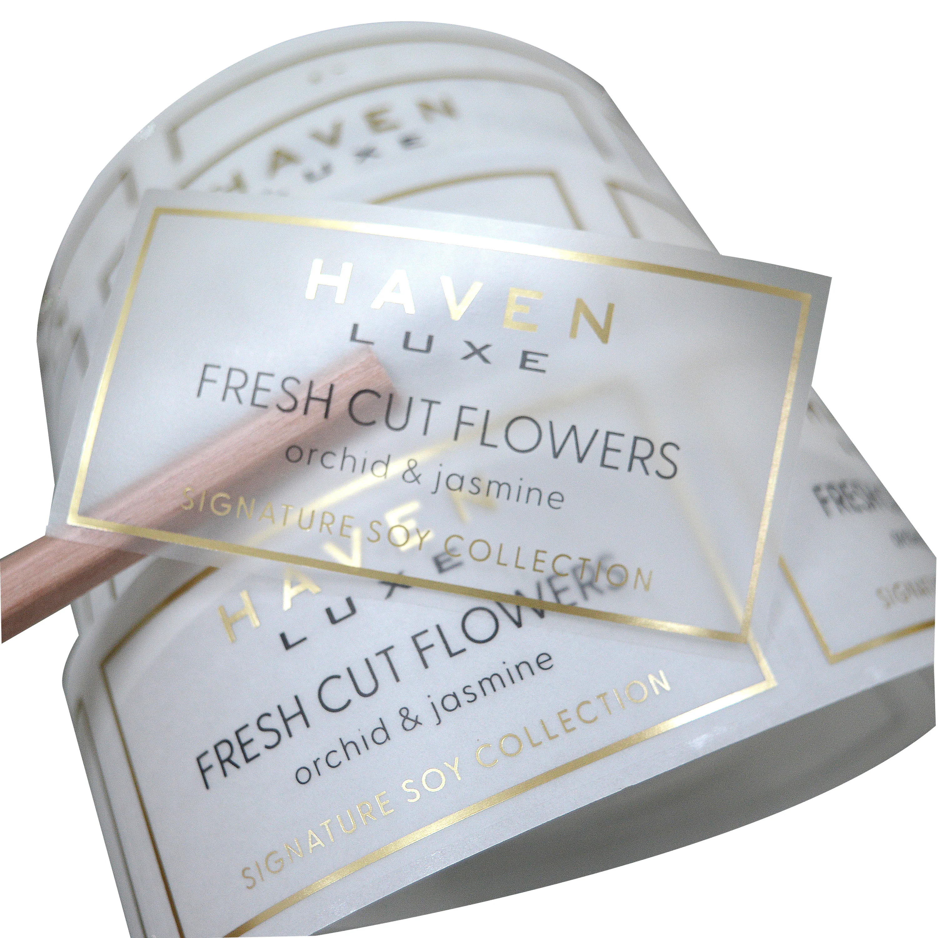 Custom high quality transparent clear gold hot stamping sticker label for cosmetic jars