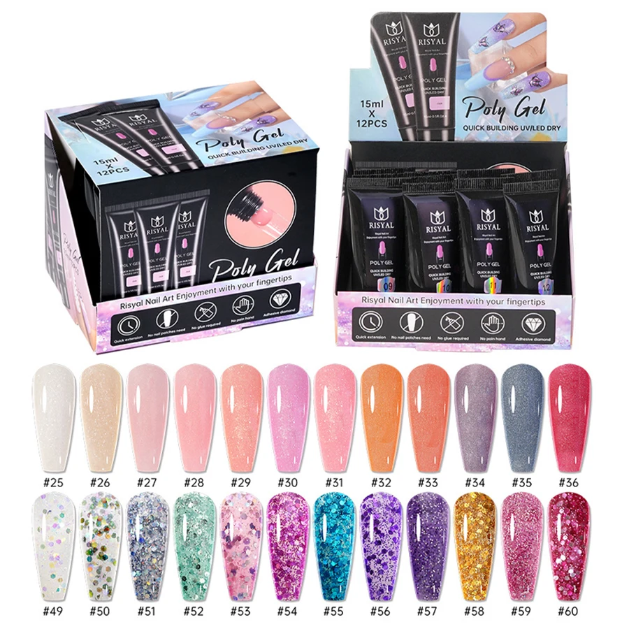 12 colors Crystal Extension Gel -Poly Gule Fast Building UV/LED Lamp Cured Perfect for Nail Extensions  0.51 oz