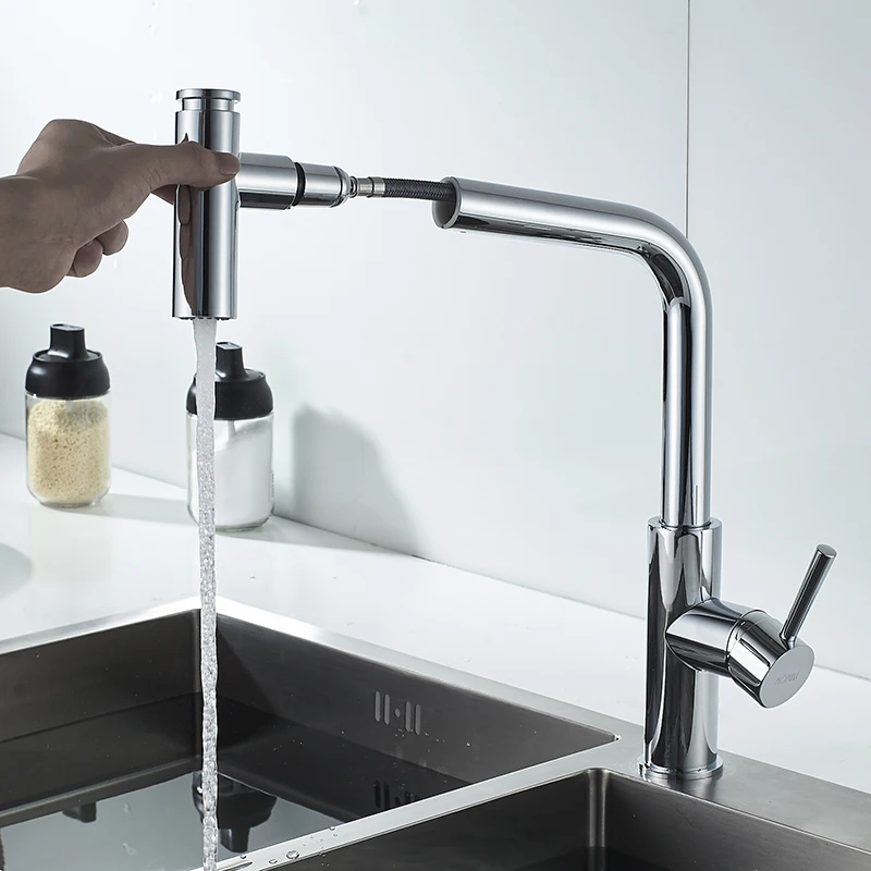 Momali factory customization sanitary ware rainfall kitchen water tap chrome brass pull out sink faucet flexible kitchen faucet