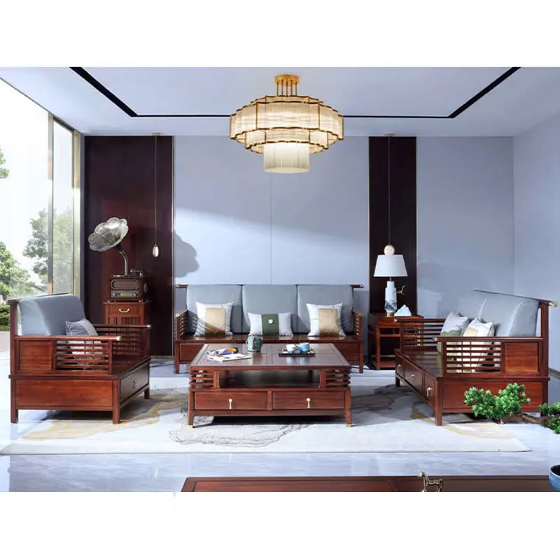 High quality living room chinese sofa chairs set Classic split type chinese solid wooden sofa set