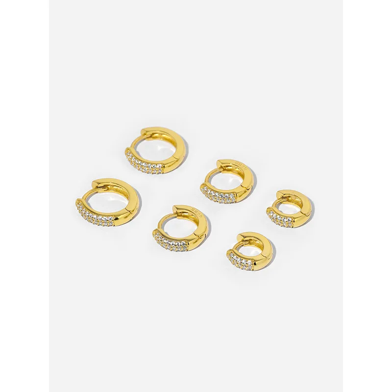 Innovative 925 Sterling Silver 18K Gold Plated Jewelry Round Brilliant Cut Micro Inlay Zircon Hoop Earrings for Ladies