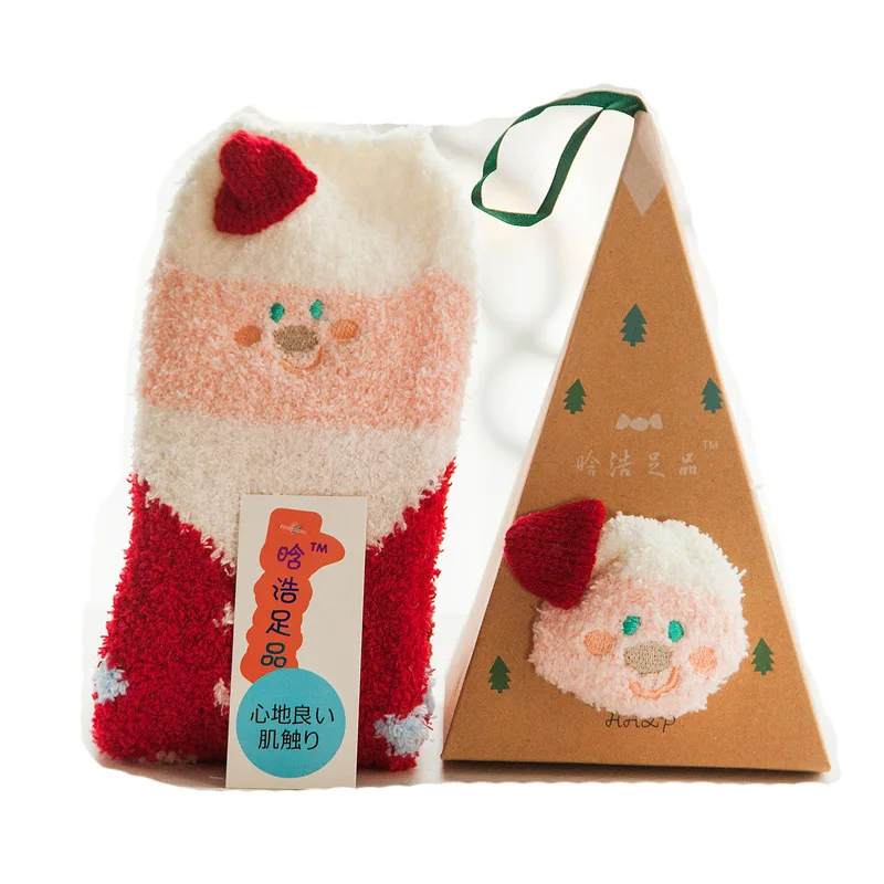 Winter Cute Animal Soft Warm Fuzzy Fluffy Women Girls Children 3D Christmas Socks with Gift Box