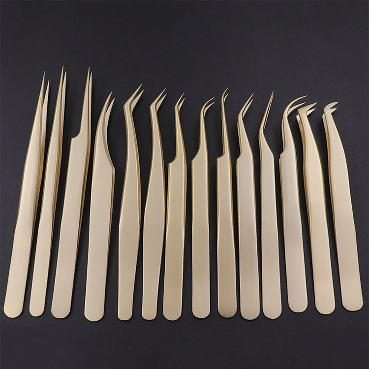 Wholesale OEM Newest High Quality Standard Stainless Steel Pearl Gold Eyelash Extension Tweezers