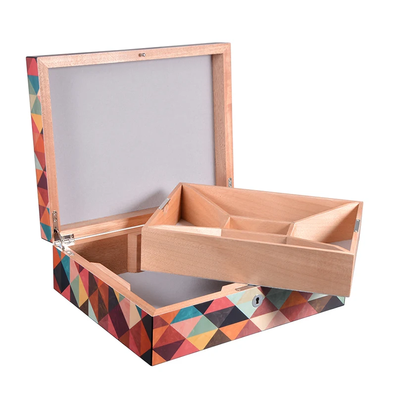 Delicate  Rhombus Shape Pattern Wooden Gift Box For Tea Packing