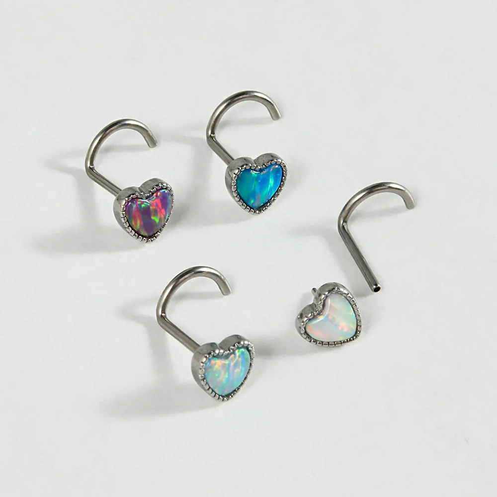 NUORO G23 Titanium Colorful Opal Screw Nose Studs Heart L Shape OP26 OP17 Push In Nose Piercing Jewelry For Women