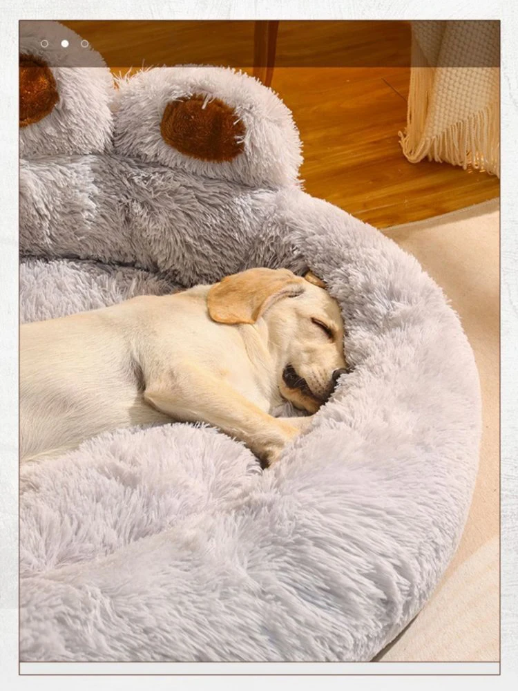 CY  Winner Use Pet Soft Cushion Bear Paw Shaped Plush Faux Fur Comfortable Bed For Dog Cats Washable Mattress
