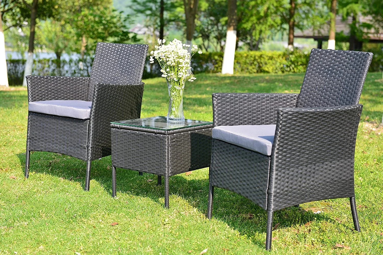 Garden sets PE Wicker Furniture 3 Piece   Garden Table and Chairs Set