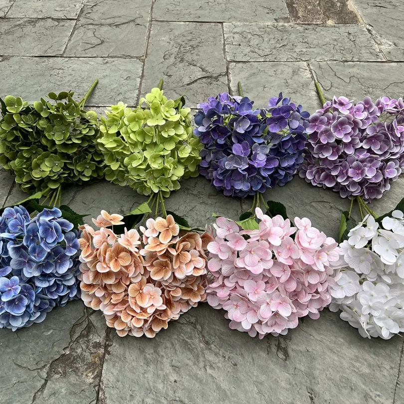 Real Touch Hydrangea Wedding Decoration 3d Hydrangea Flower Large Size 5 Heads Big Artificial Flowers Faux Latex Hydrangea