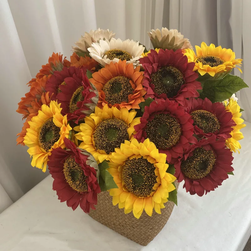Hot Sale Wholesale Artificial Sunflower Flowers Bright Colorful Yellow Single Stem Sunflowers For Home Decoration Sunflower