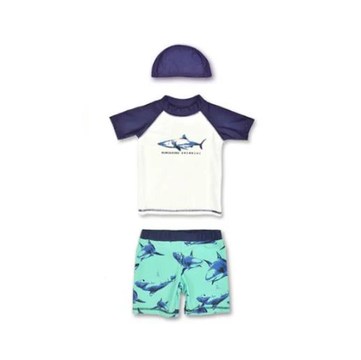 Quick Dry and UPF 50+ Beach Swimming Suit Design Print Shark Active Sporty Boy Swimwear Children 2 Pieces Swimsuit For Kids