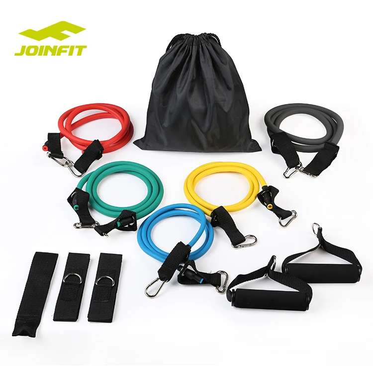 11pcs latex resistance band set with foam handles/resistance bands tube set